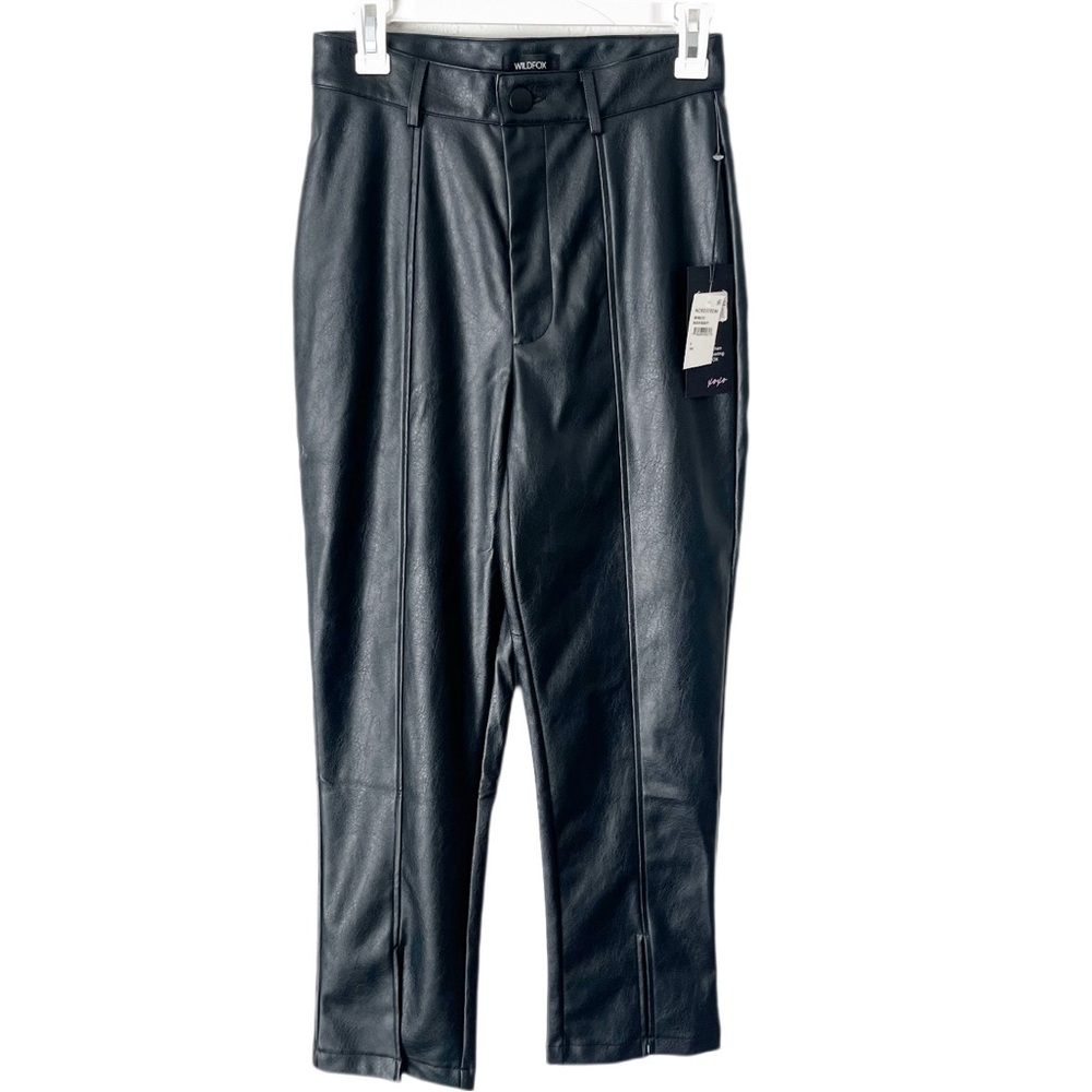 Wildfox Pants Small Black Faux Vegan Leather High Rise Straight Leg NWT